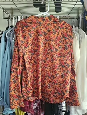 Pleione Orange Floral Button-Down Shirt